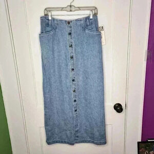 Vintage Bill Blass Denim Jean Skirt Size 10 Full Button Long Maxi Modest Y2K NEW